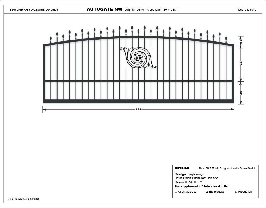 Gate Designer sheet one elevation output